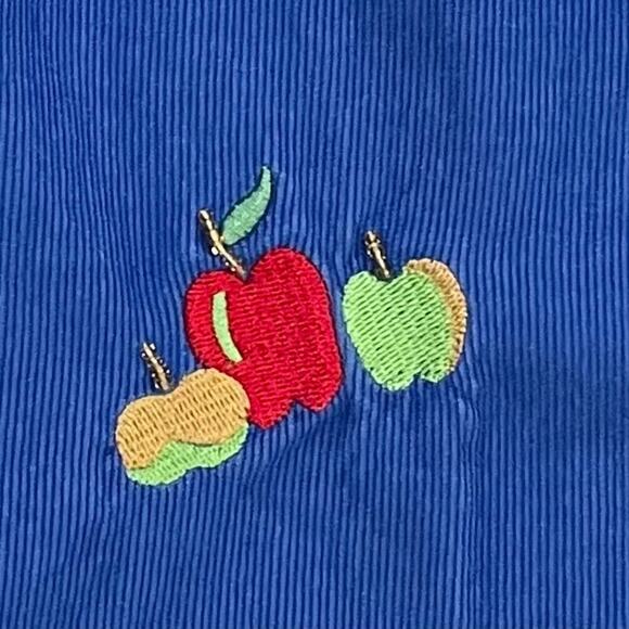 Quacker Factory Blue Corduroy Embroidered Button Down Shirt, Apple Print, Size S - Picture 6 of 13